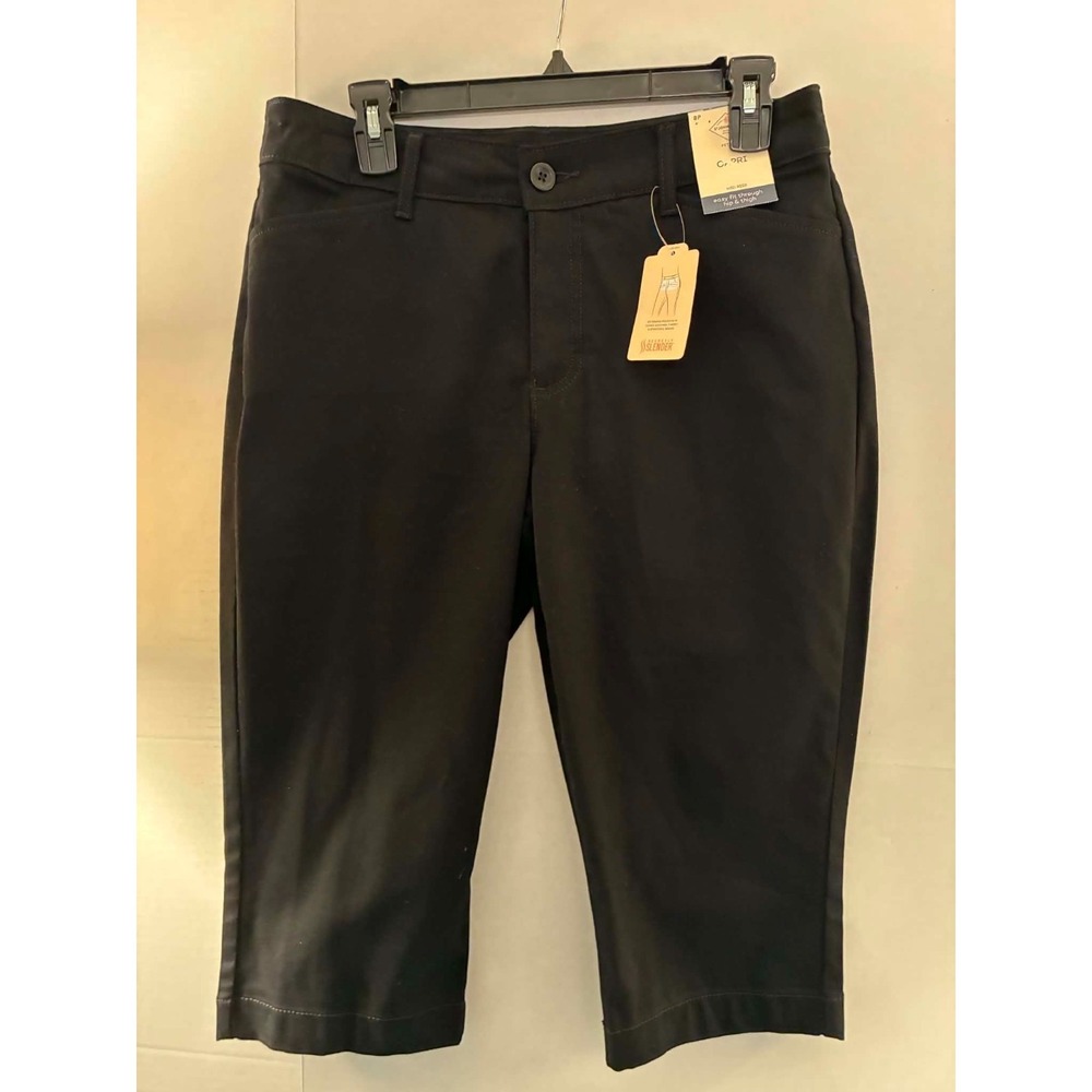 St Johns Bay Womens 8P Black Capri Pants Secretly Slender Mid Rise Stretch